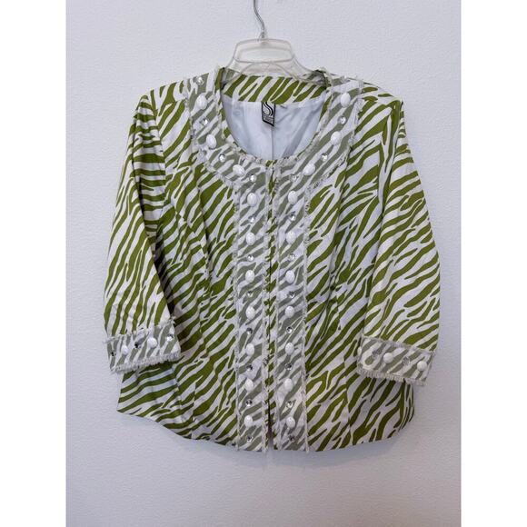Silk Land Women's Green Zebra Blazer Short Embellished XL - Picture 1 of 8